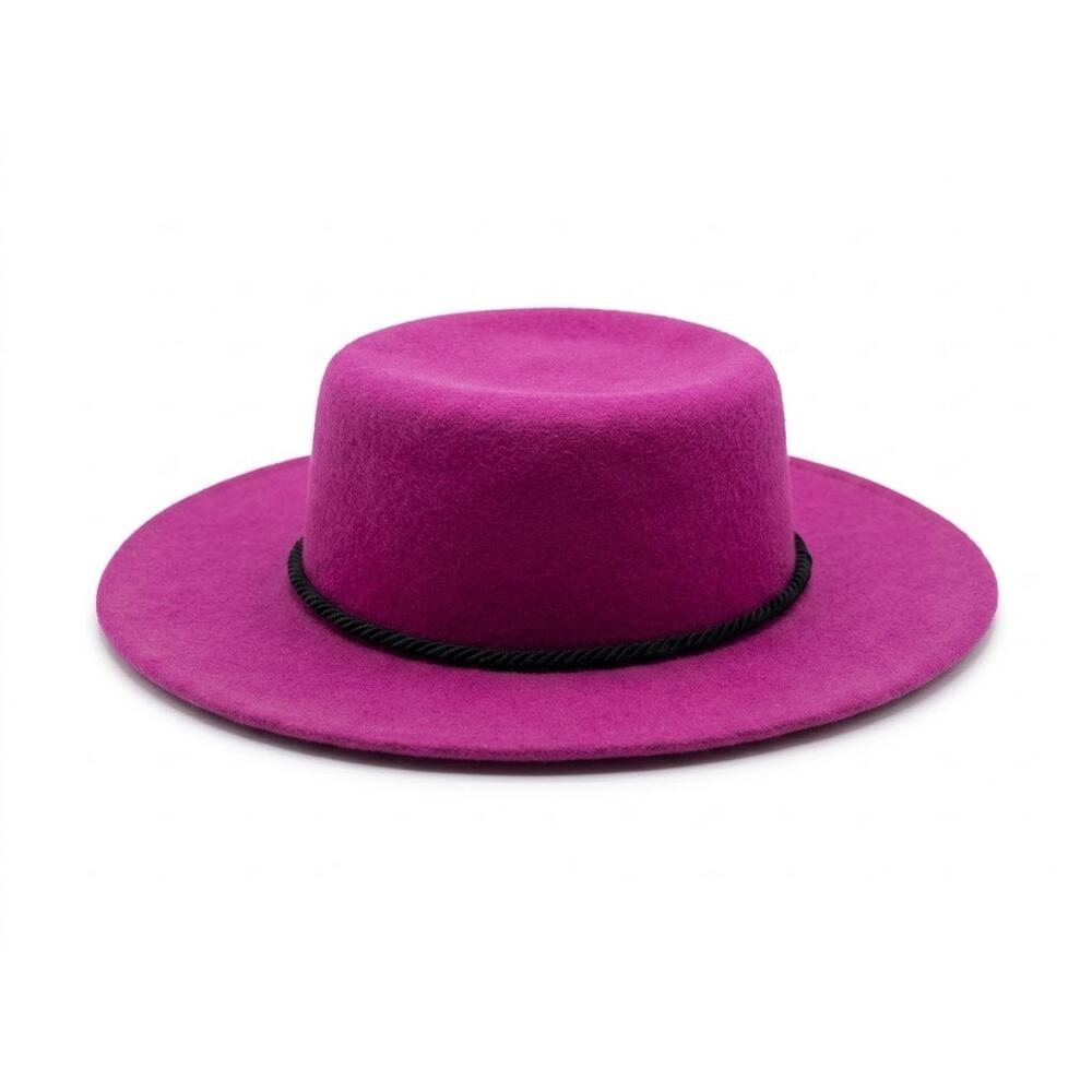Vintage Bollman Magenta Wool Felt Gaucho Hat WPL 5923 Cord Wood Beads 1950s - Picture 4 of 6